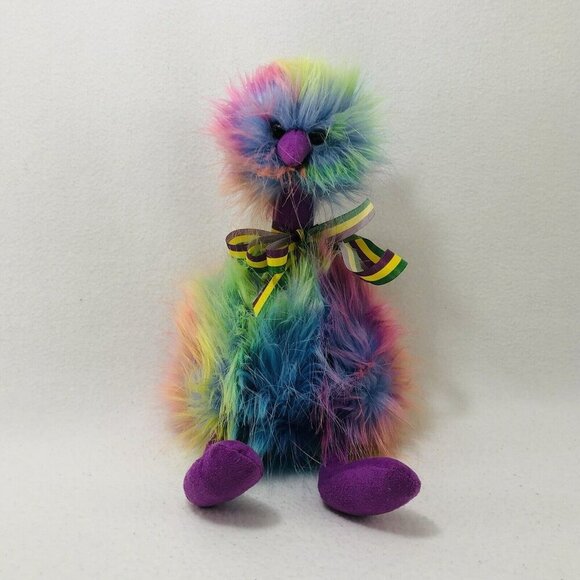 Jellycat Ostrich Emu Plush Bird Toy 13” Rainbow Multicolor Fuzzy Soft Pom Sitter - Picture 1 of 12